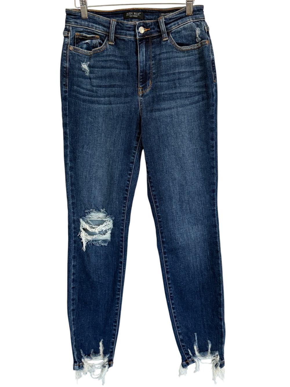 Judy Blue JB82446DK Mid Rise Destroyed Skinny Jeans Raw Hem Distressed Size 7/28